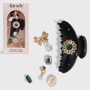 kitsch KitschPop?? Curved Claw Clip & Charms in Vintage Black