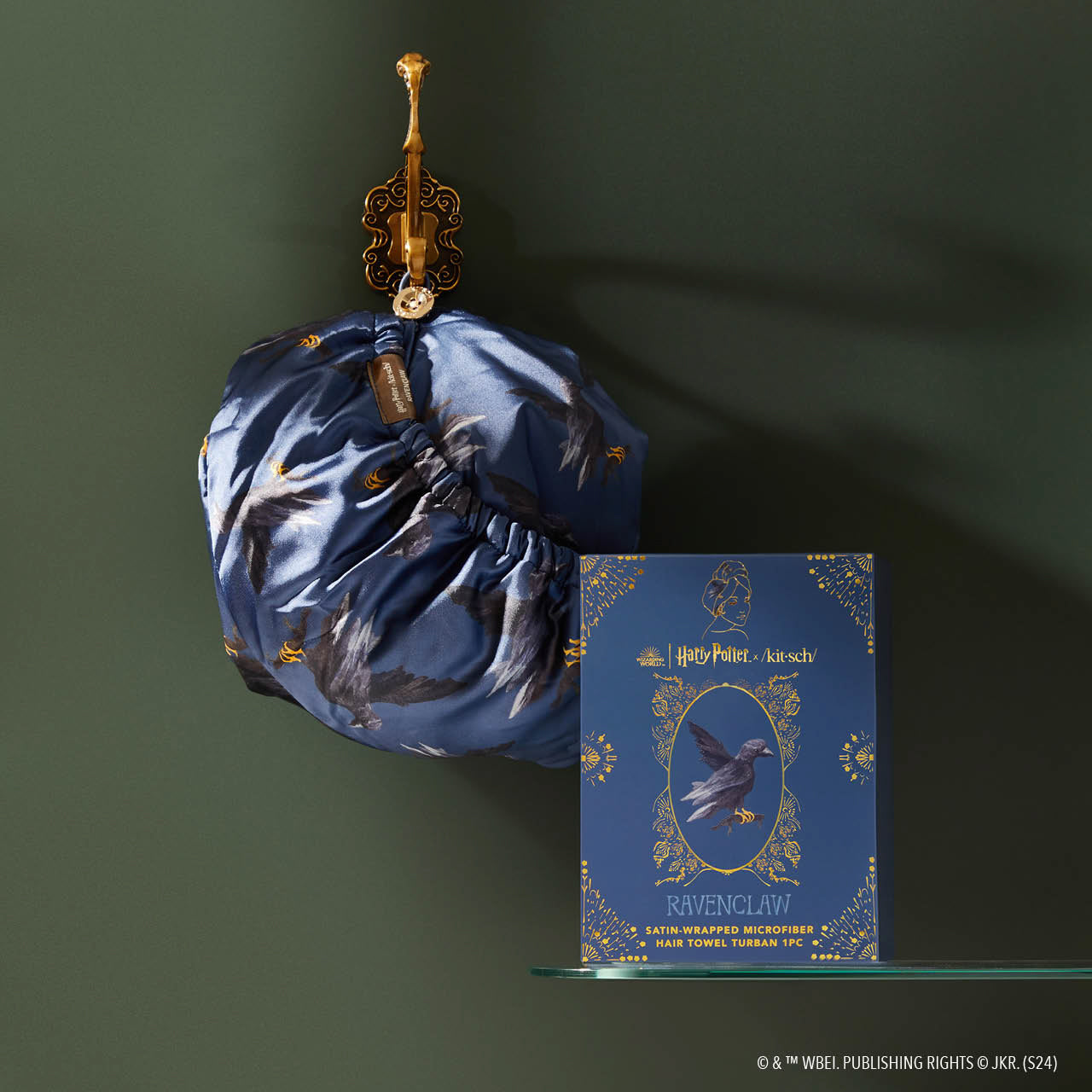 66734-HarryPotterxKitsch-CreativeProductShoot-SatinWrappedHairTowel-Ravenclaw-1280x1280px